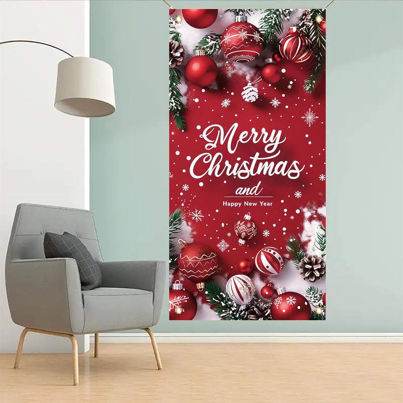Saoplasa Merry Christmas Door Banner Happy New Year 35x71 Inch Red Christmas Front Door Cover with Snowflakes and Lettering for Xmas Winter Seasonal Holiday Party Porch Wall Hanging New Year Entryway Decoration - Image 4